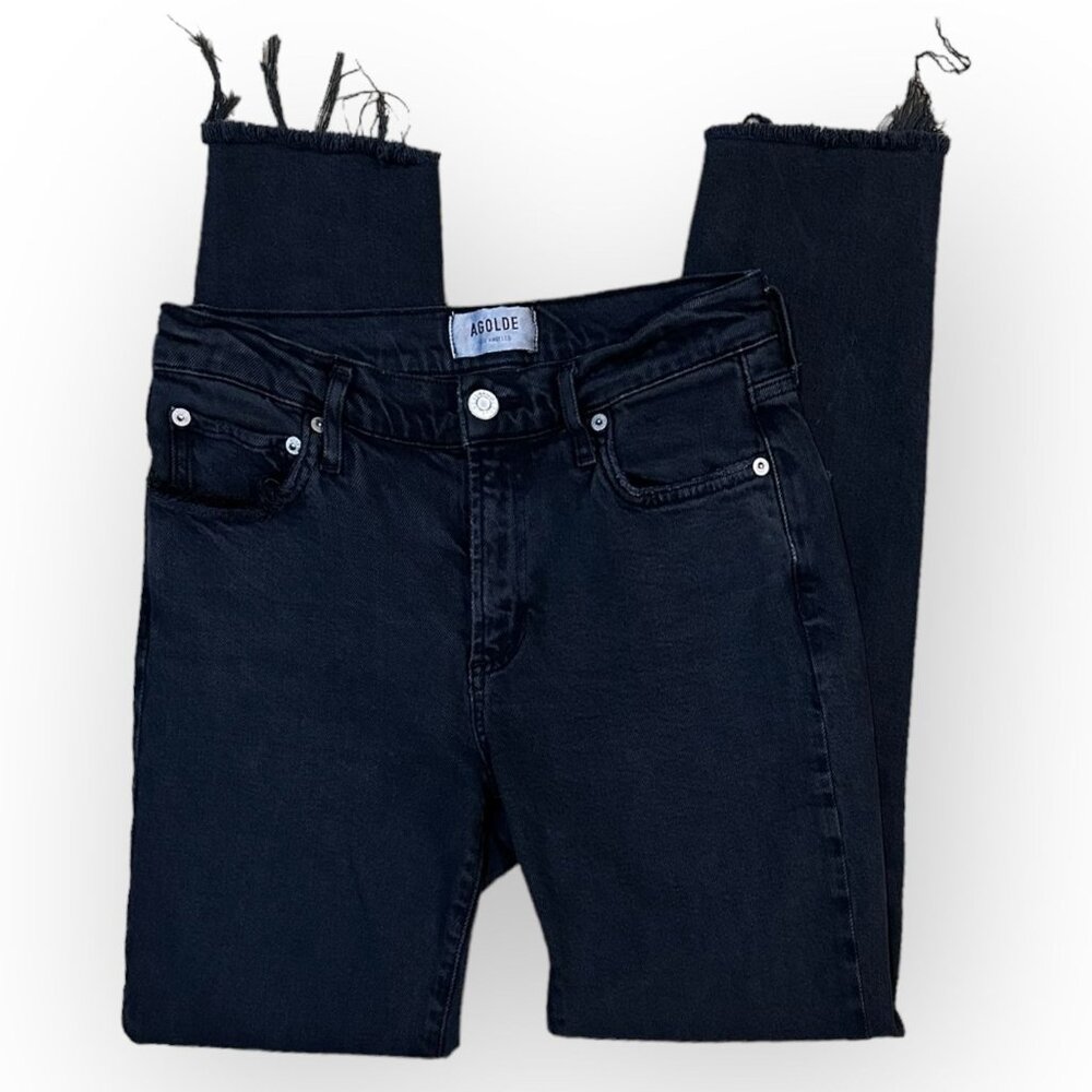 AGOLDE Toni Mid Rise Black Skinny Jeans Distressed